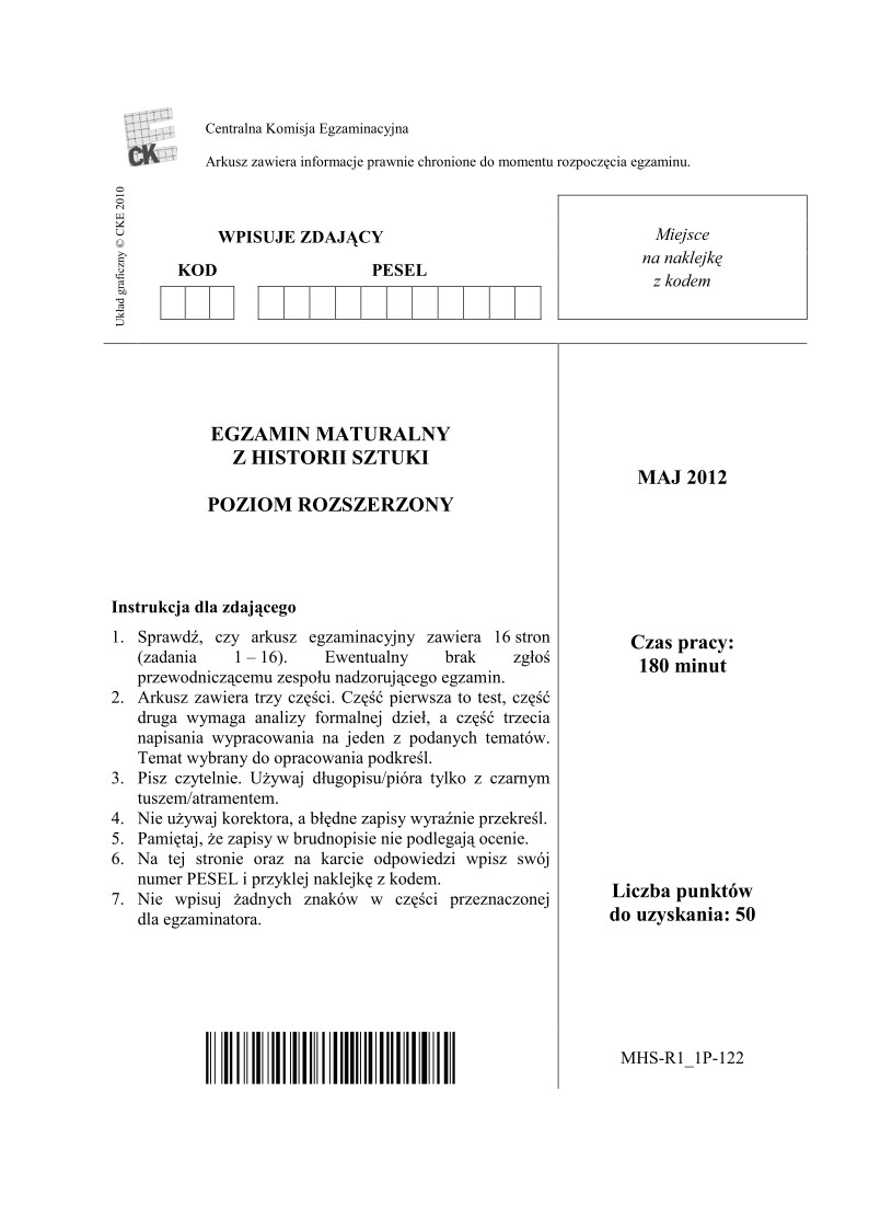 Pytania - historia sztuki, p. rozszerzony, matura 2012-strona-01