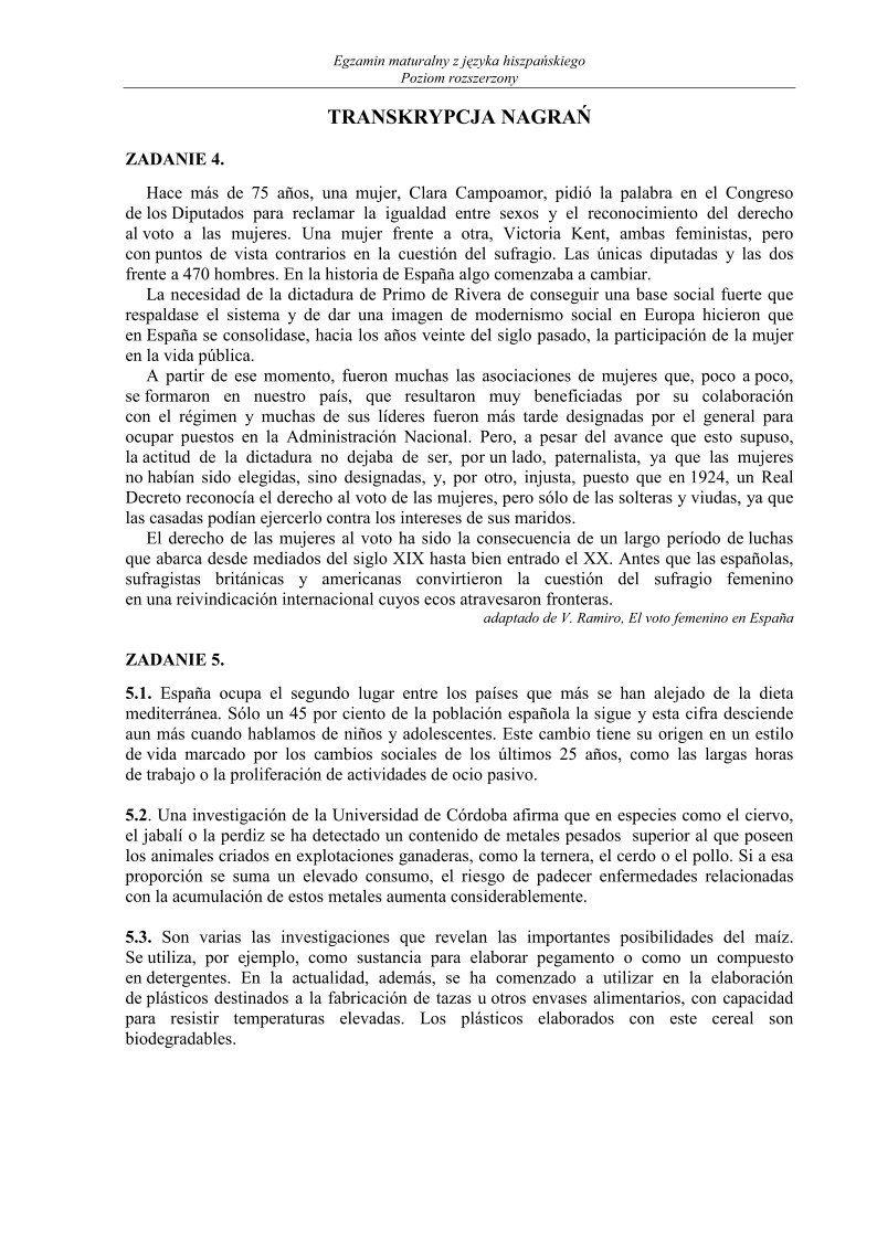 Transkrypcja - jezyk hiszpanski, p. rozszerzony, matura 2012-strona-01