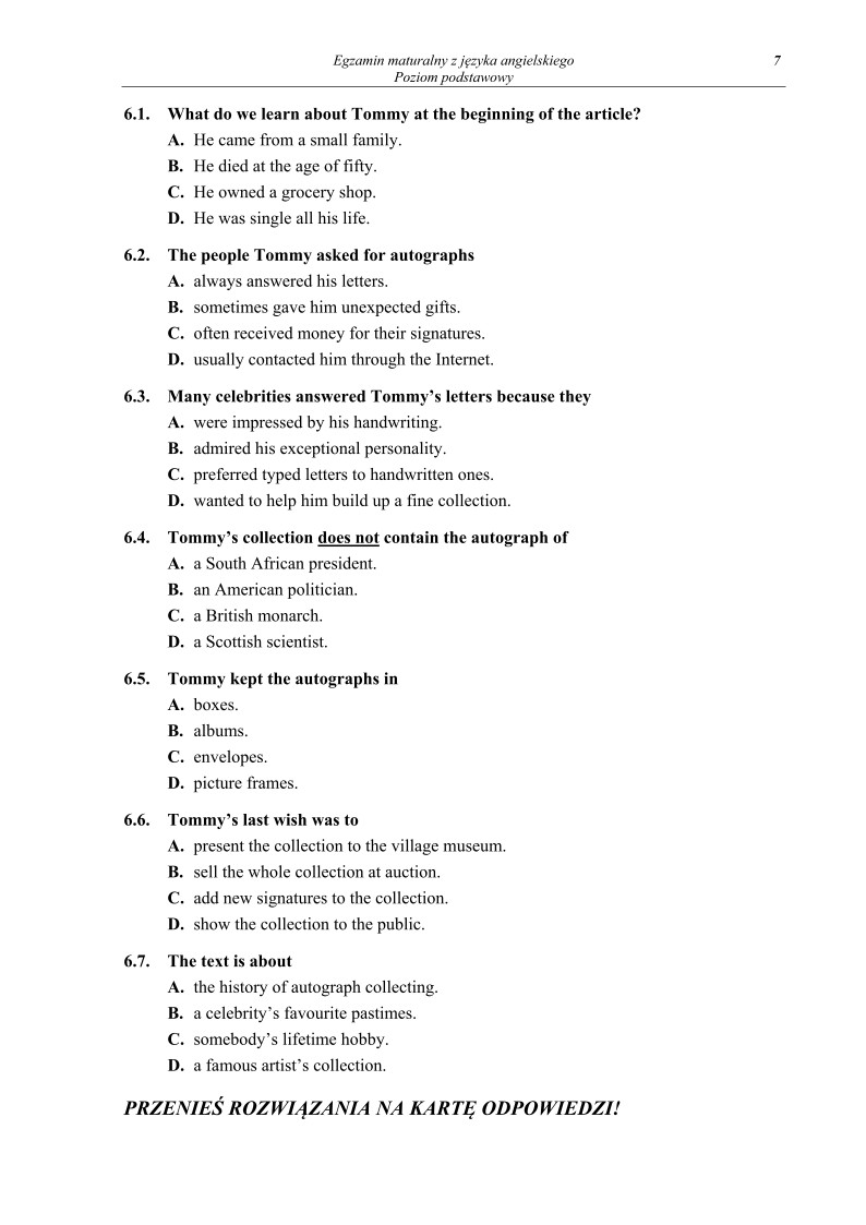 Pytania - język angielski, p. podstawowy, matura 2013-strona-07