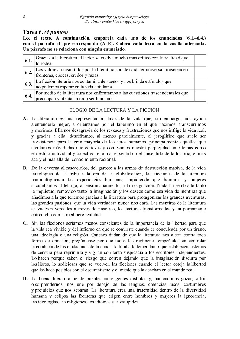Pytania - język hiszpański dla absolwentów klas dwujęzycznych - matura 2013-strona-08
