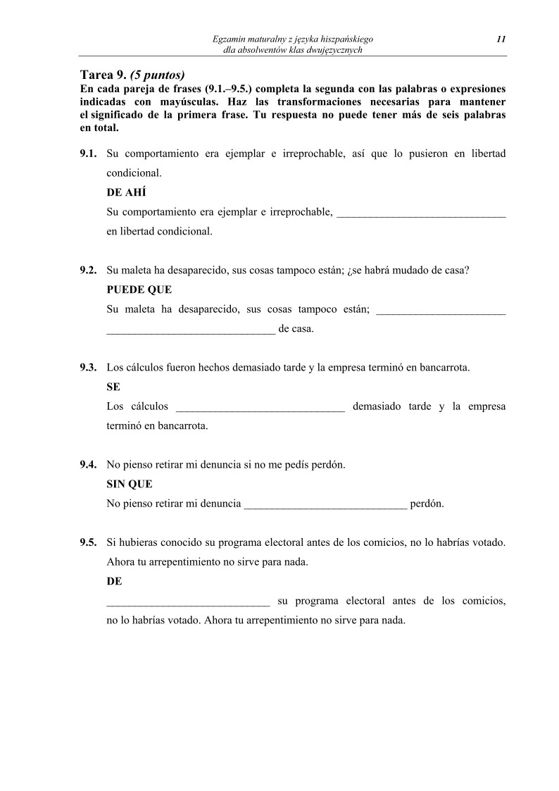 Pytania - język hiszpański dla absolwentów klas dwujęzycznych - matura 2013-strona-11