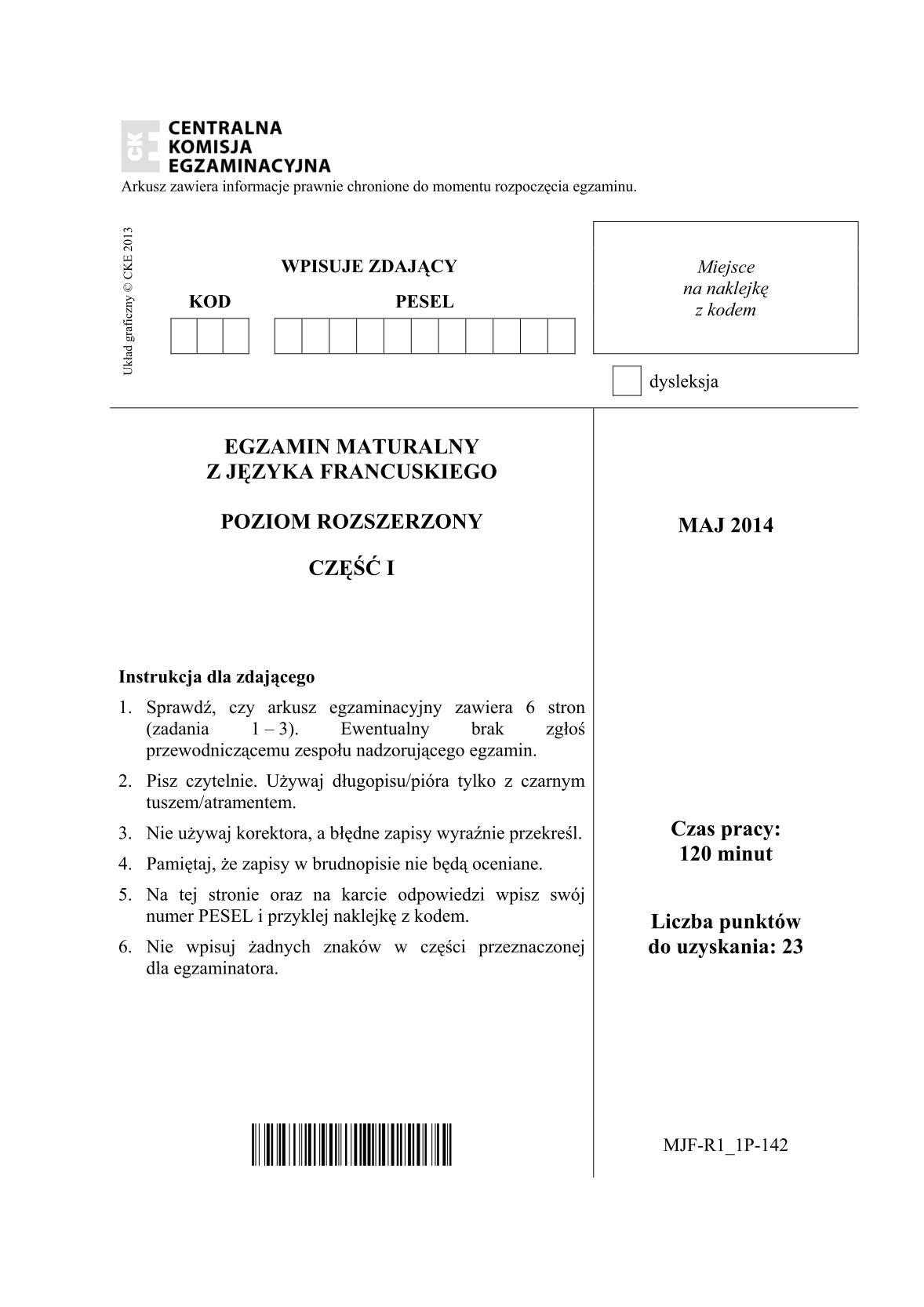 pytania-jezyk-francuski-poziom-rozszerzony-czesc-I-matura-2014-str.1