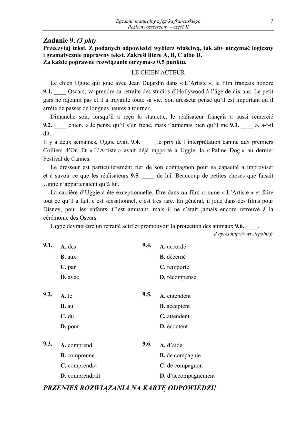 pytania-jezyk-francuski-poziom-rozszerzony-czesc-II-matura-2014-str.7
