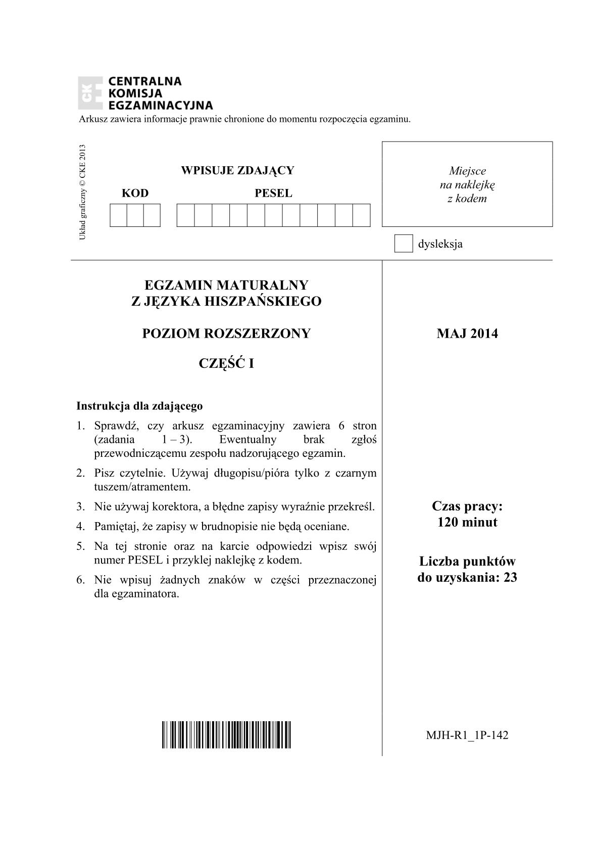 pytania-hiszpanski-poziom-rozszerzony-czesc-I-matura-2014-str.1