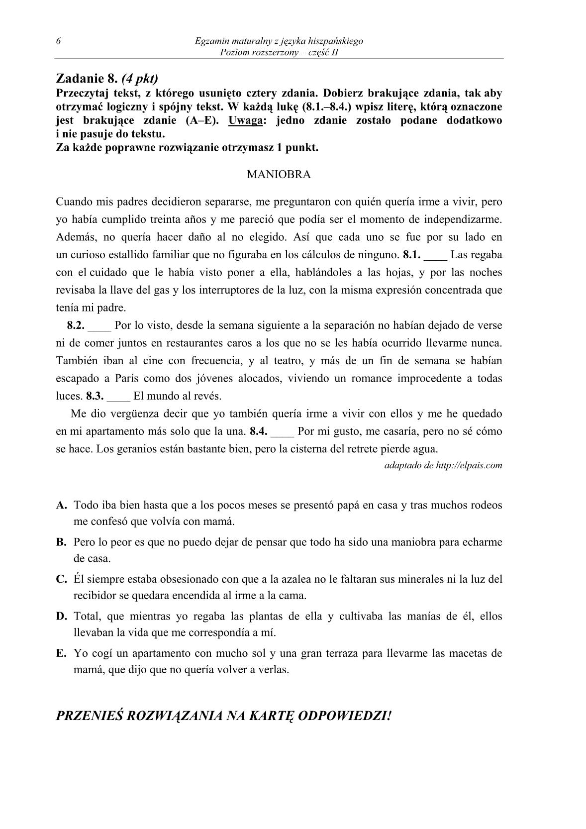 pytania-hiszpanski-poziom-rozszerzony-czesc-II-matura-2014-str.6