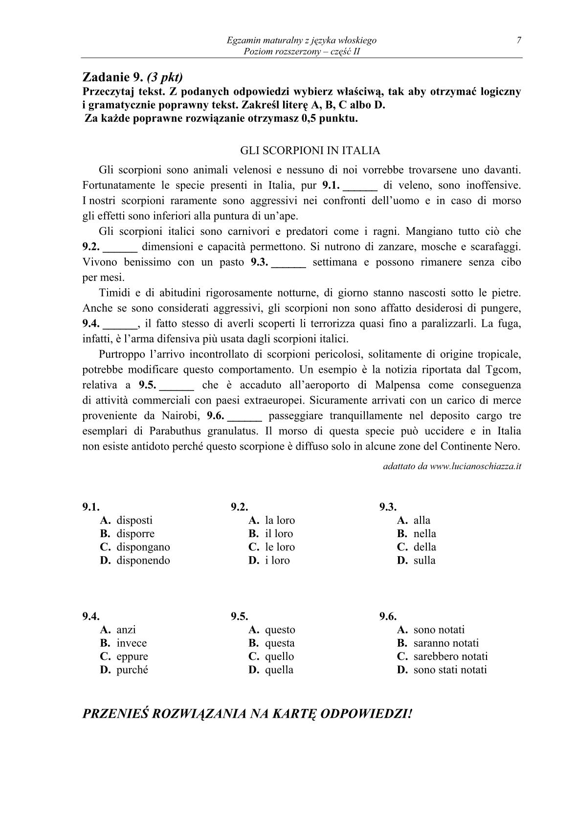 pytania-wloski-poziom-rozszerzony-czesc-II-matura-2014-str.7