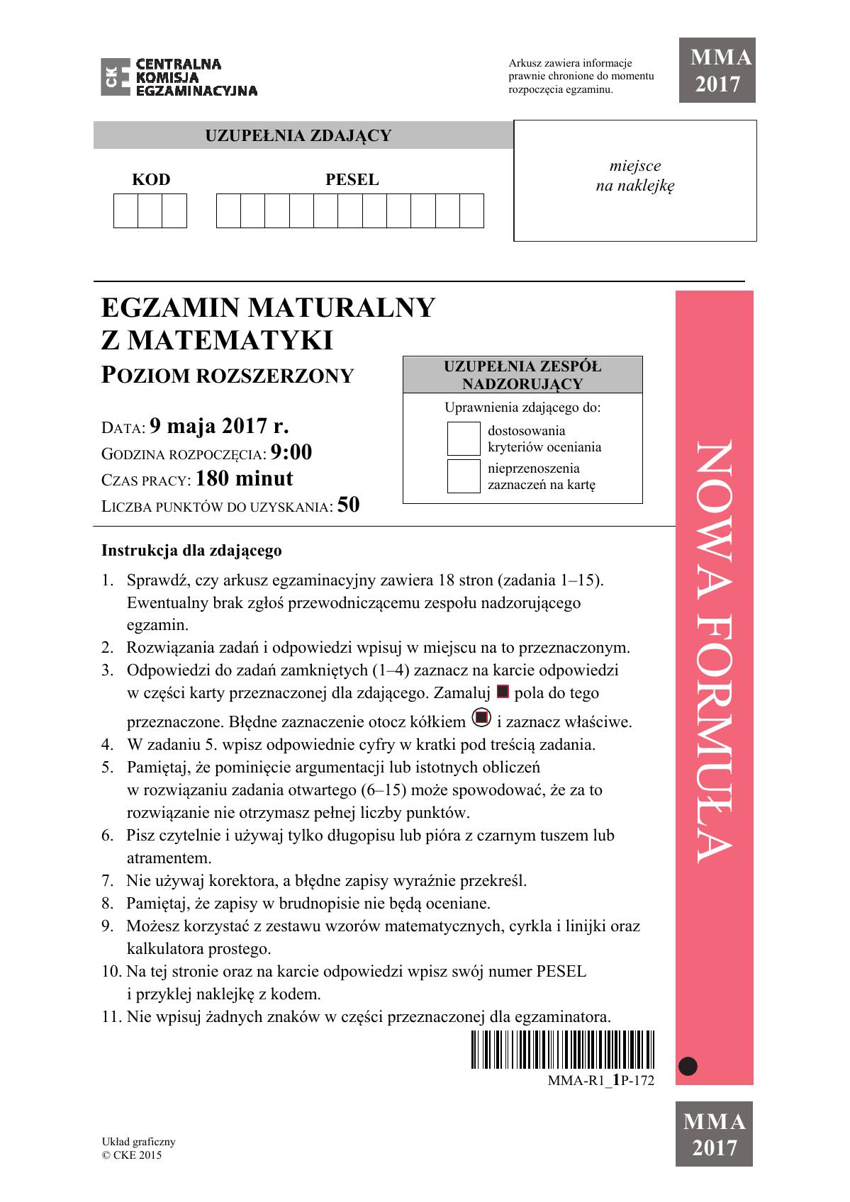 Matematyka, matura 2017 - poziom rozszerzony - pytania-01