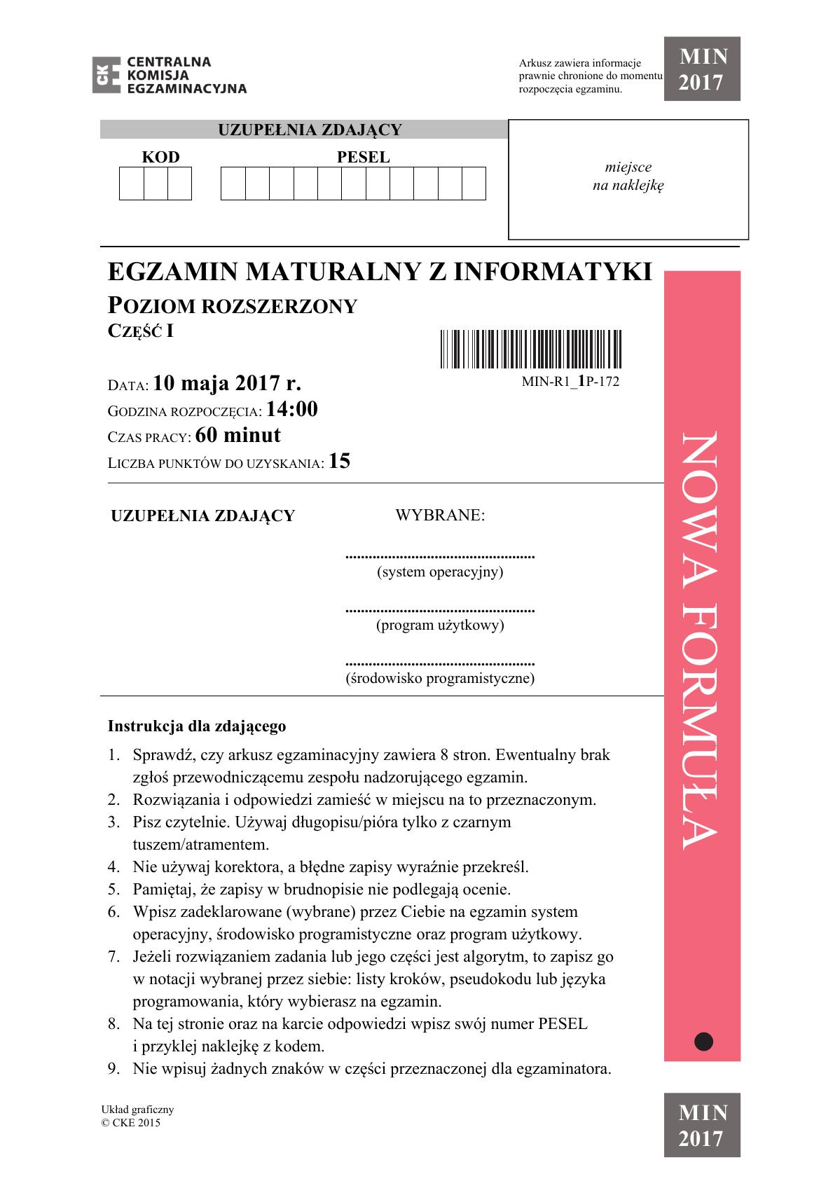 Informatyka - część I, matura 2017 - poziom rozszerzony-1