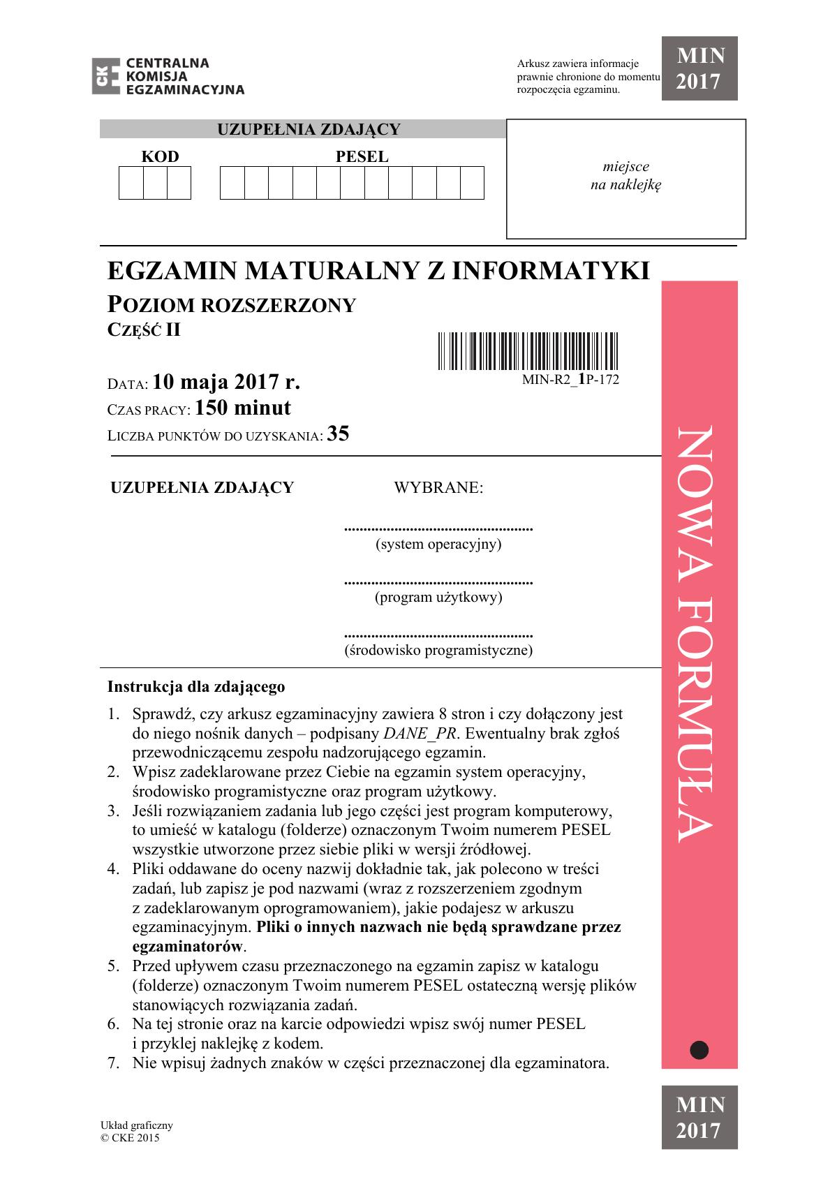 Informatyka - część II, matura 2017 - poziom rozszerzony-1