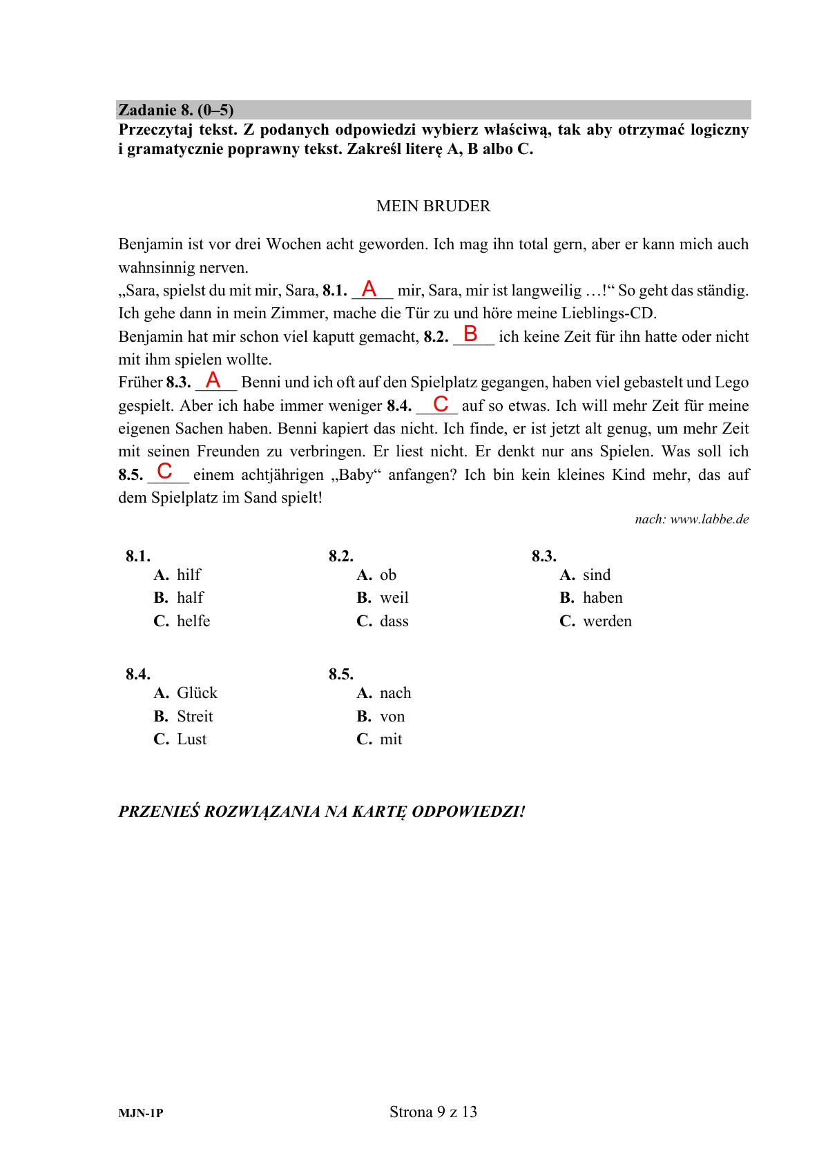 Język niemiecki, matura 2017 - poziom podstawowy - pytania i odpowiedzi-09