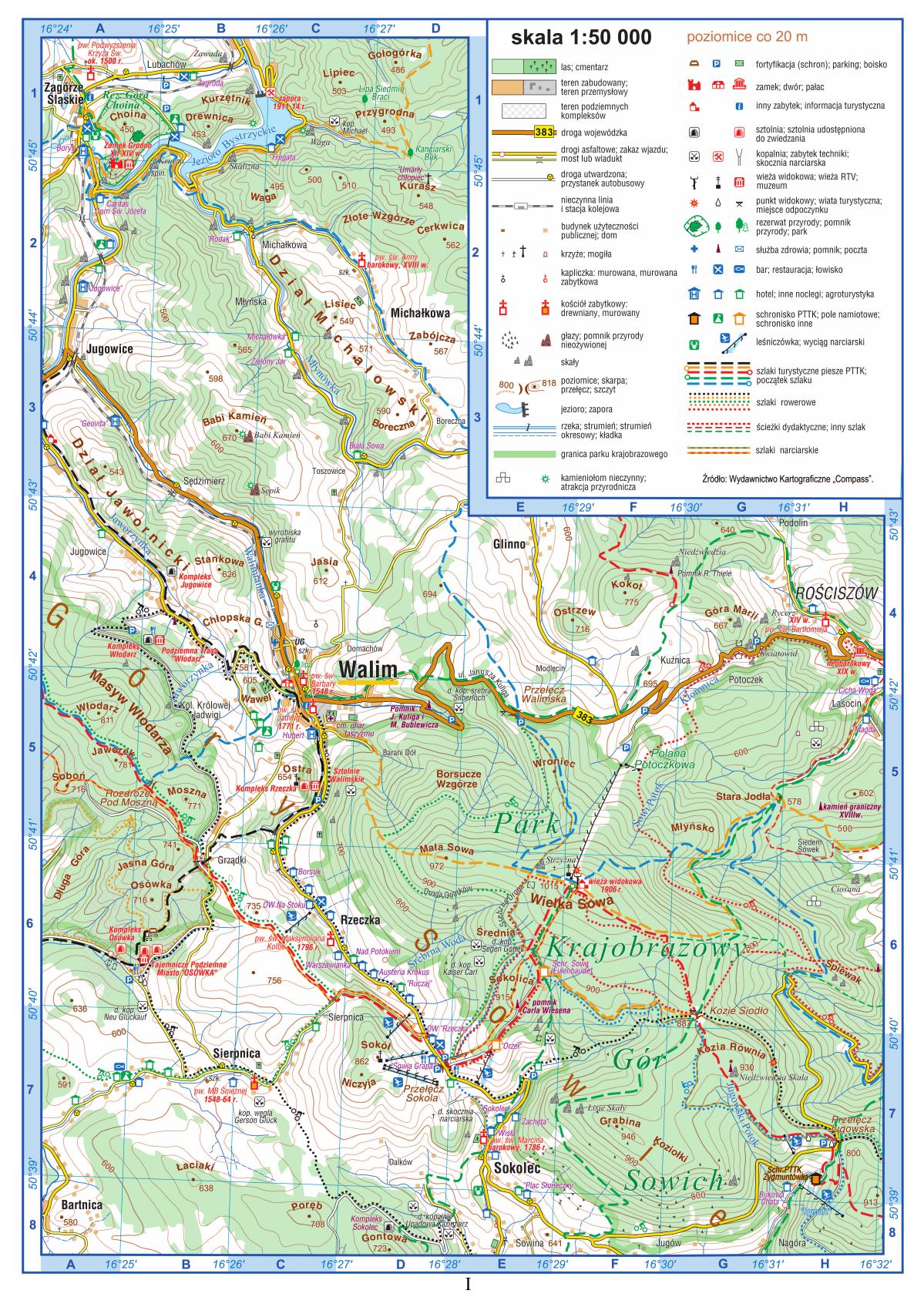 Mapa szczegółowa fragmentu Gór Sowich - strona I barwnego materiału źródłowego