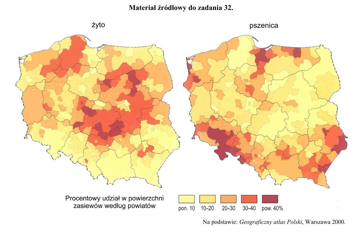 Mapy udziału pszenicy i żyta do zadania 32 - strona 4 barwnego materiału źródłowego