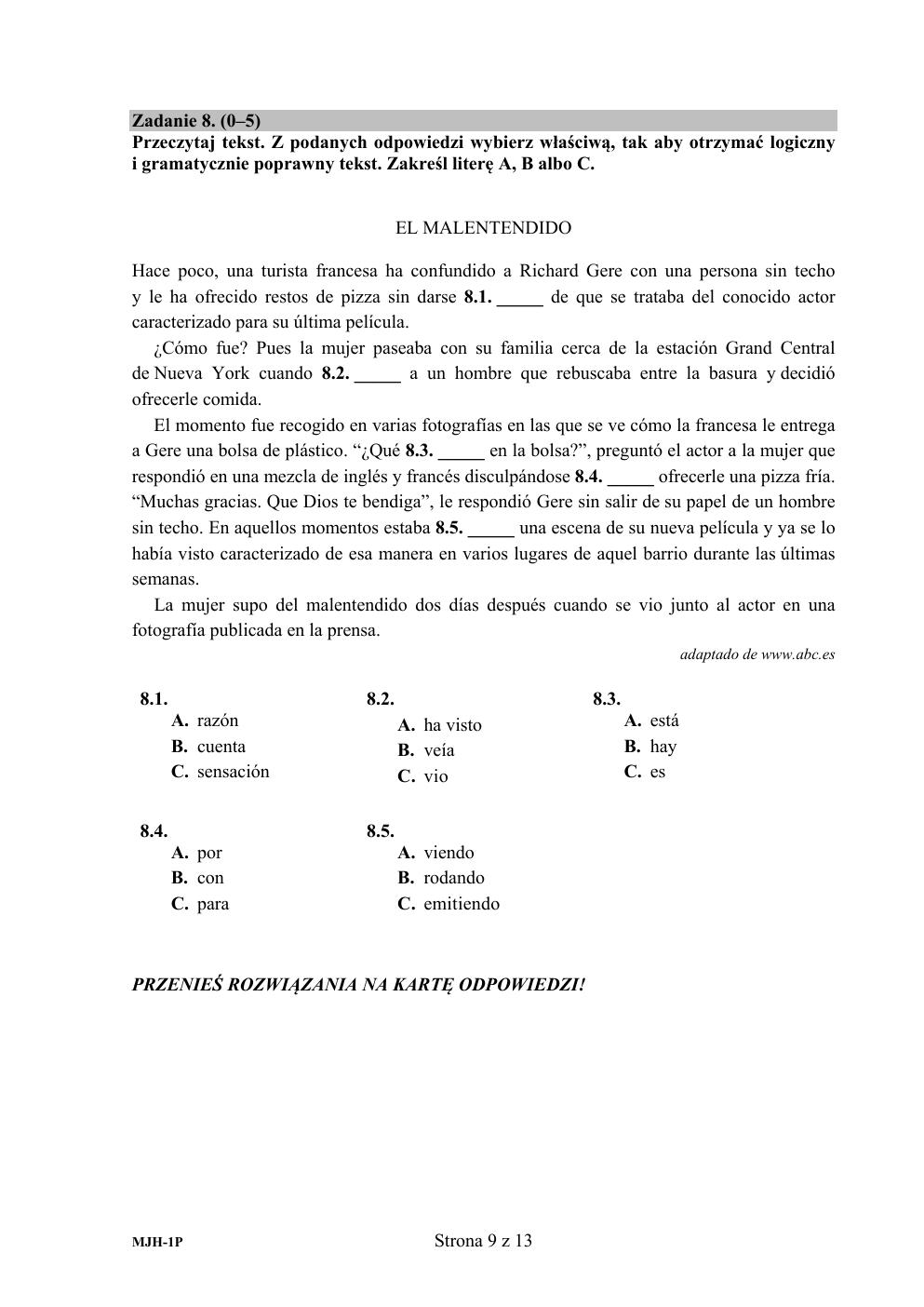 hiszpański podstawowy - matura 2017 - arkusz-09