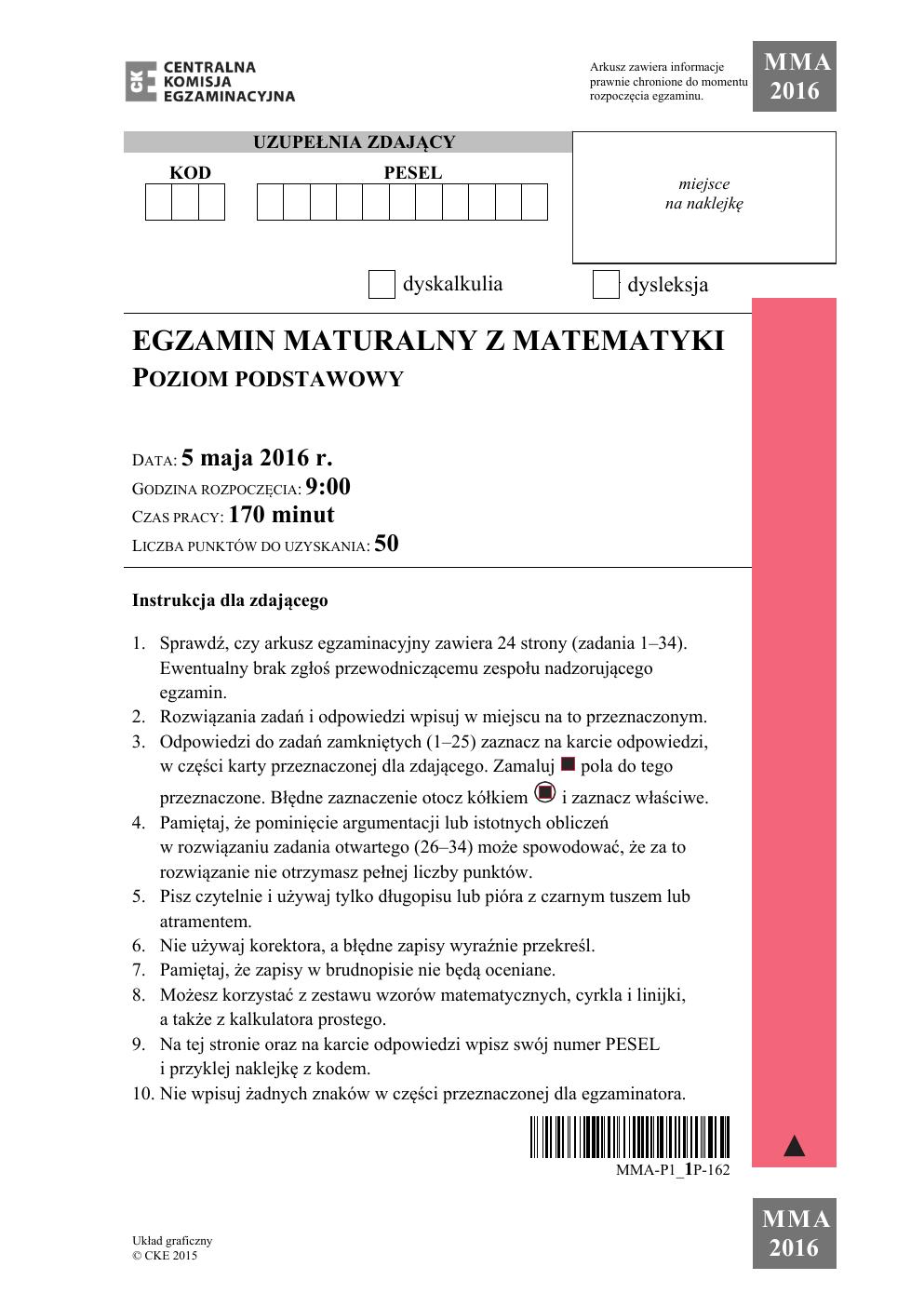 arkusz - matematyka podstawowy - matura 2016 - pytania-01