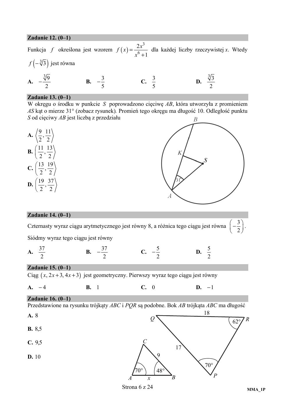 arkusz - matematyka podstawowy - matura 2016 - pytania-06