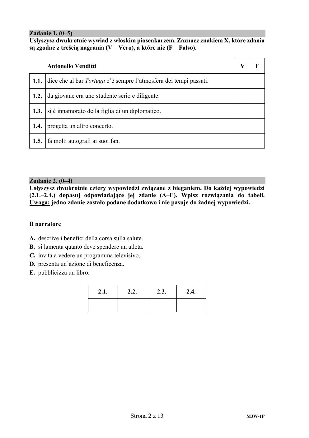 Język włoski, matura 2017 - poziom podstawowy - pytania-02