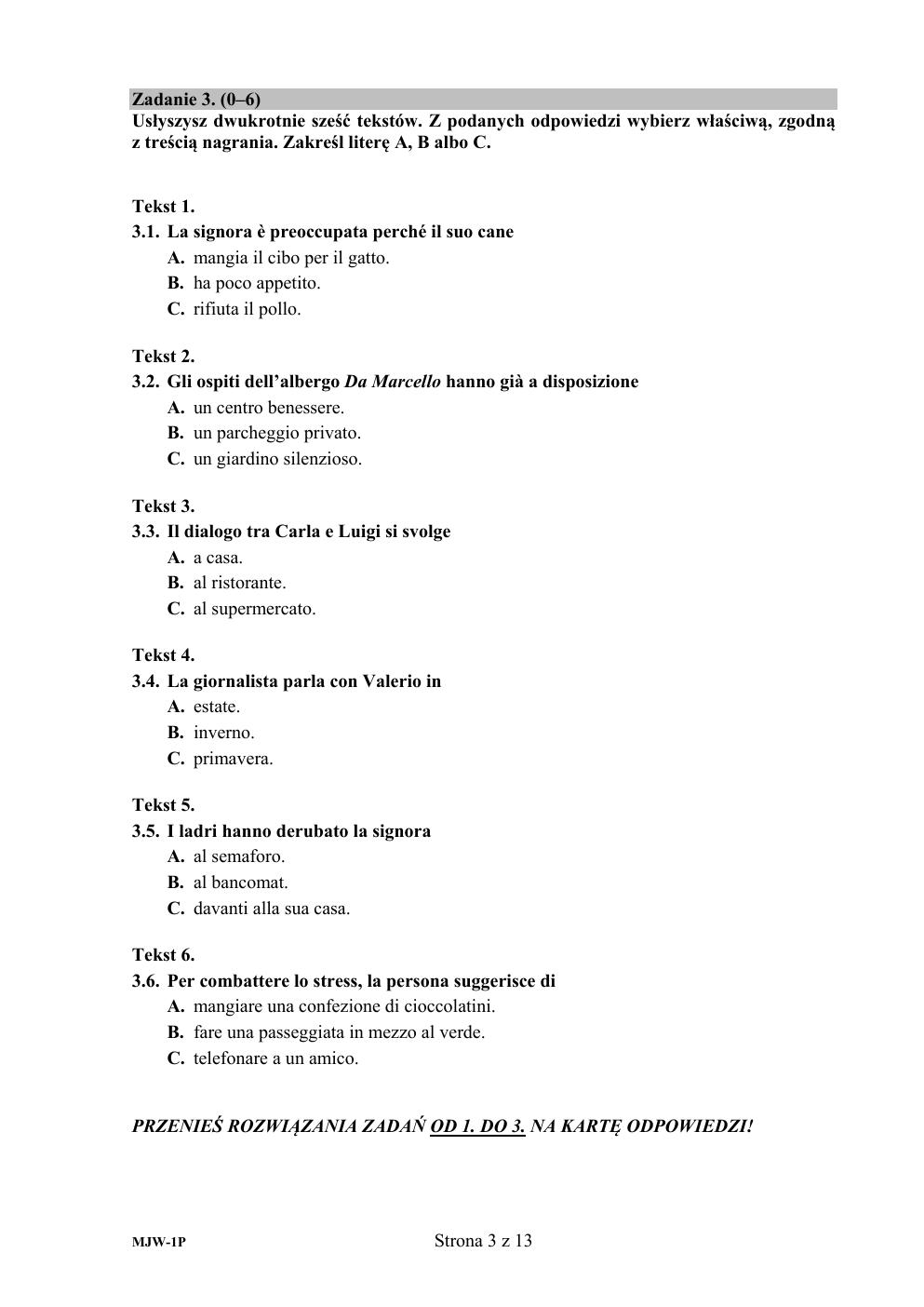 Język włoski, matura 2017 - poziom podstawowy - pytania-03