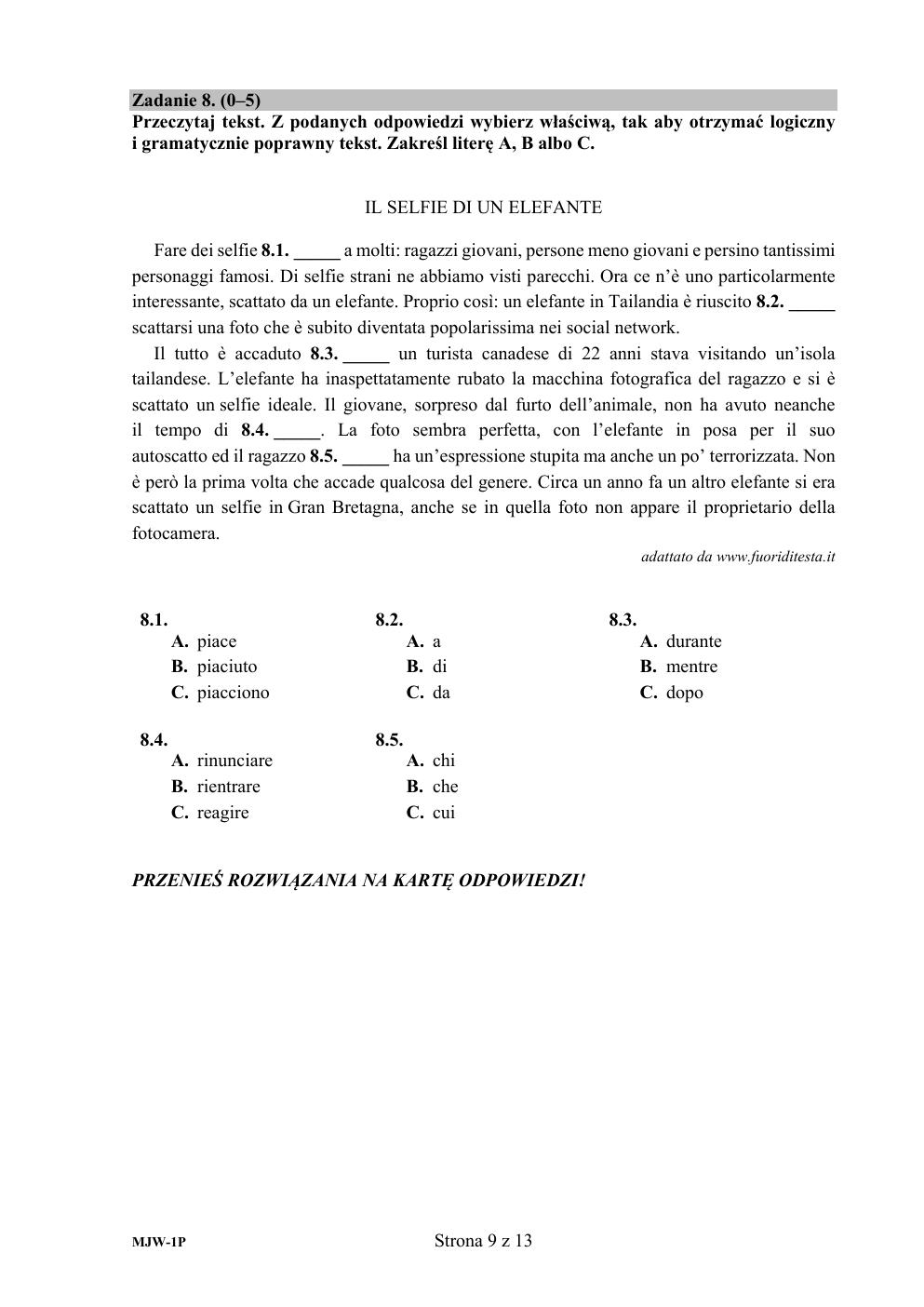 Język włoski, matura 2017 - poziom podstawowy - pytania-09