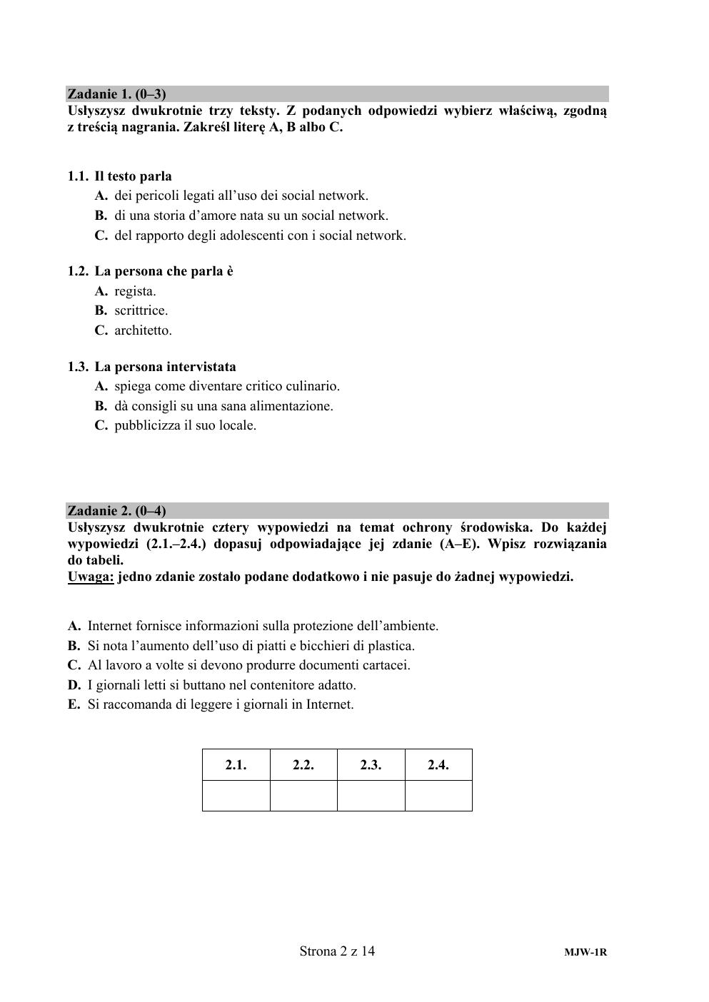 Język włoski, matura 2017 - poziom rozszerzony - pytania-02