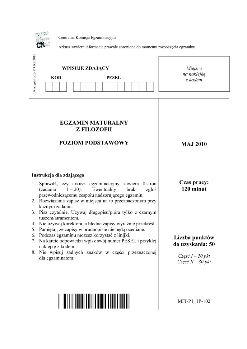 Pytania - filozofia, p. podstawowy, matura 2010-strona-01