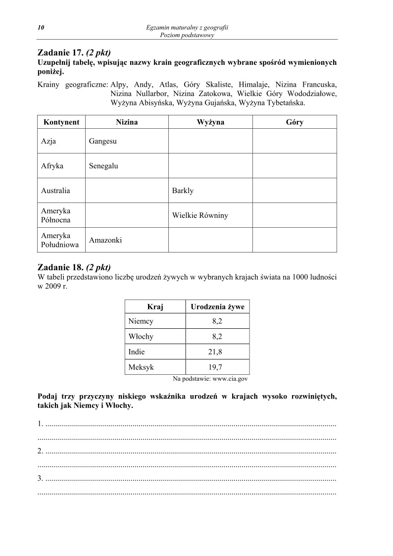 Pytania - geografia, p. podstawowy, matura 2010-strona-10