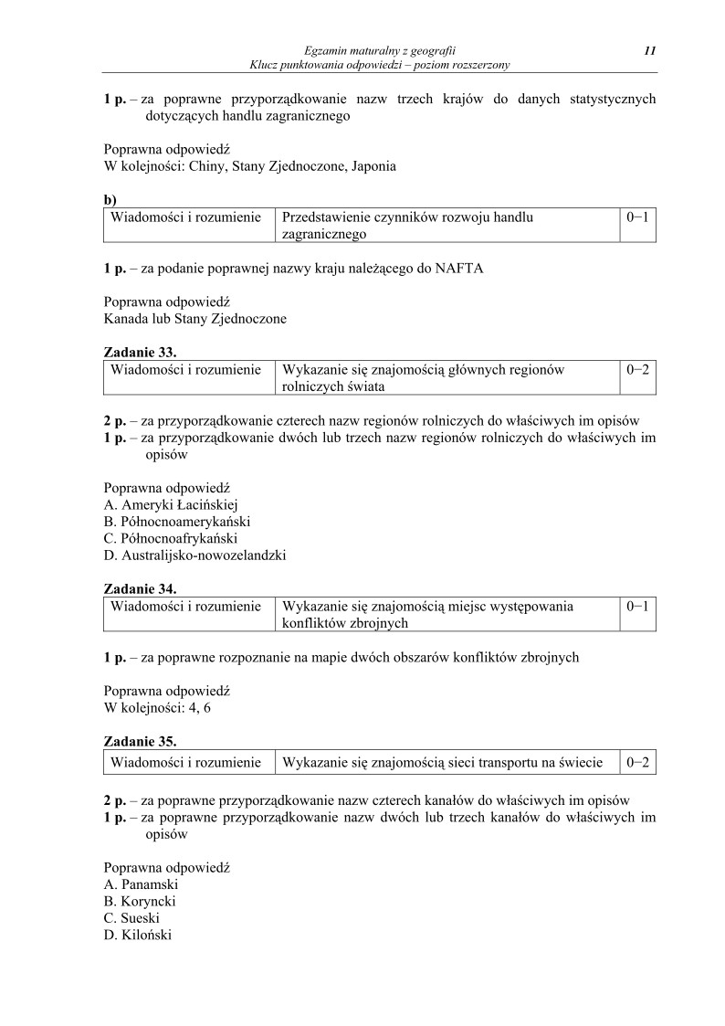 Odpowiedzi - geografia, p. rozszerzony, matura 2010-strona-11