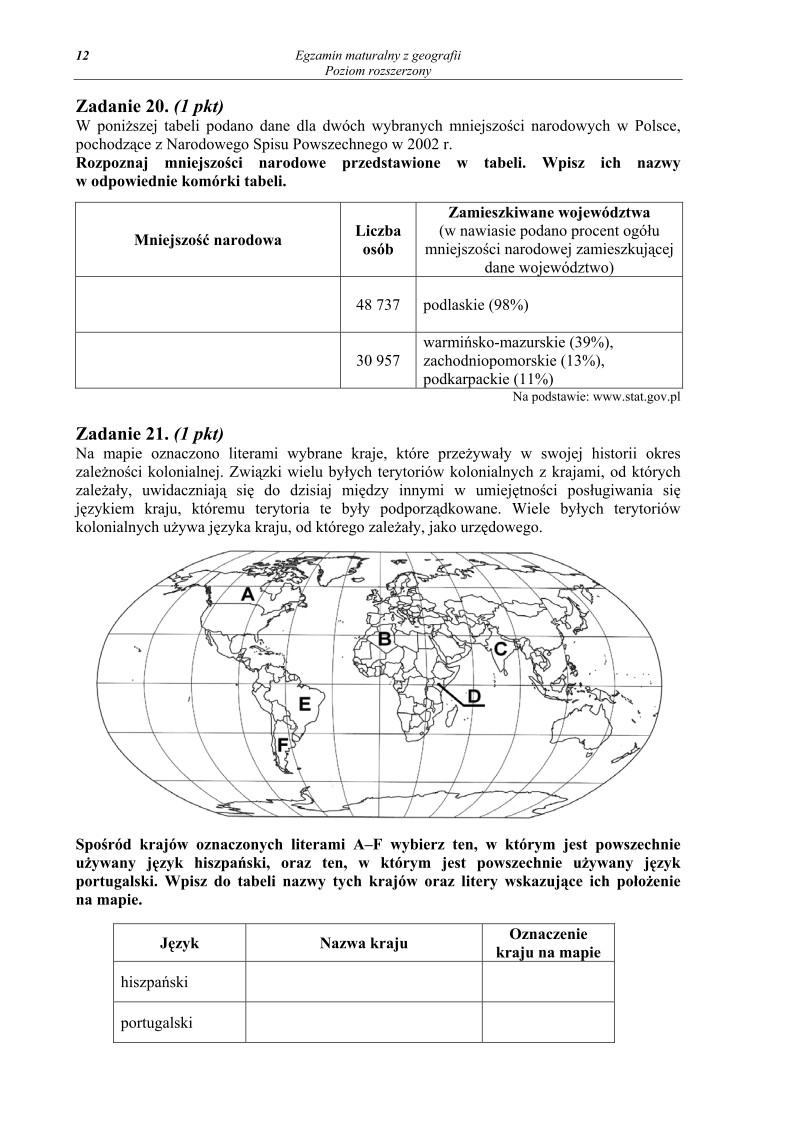 Pytania - geografia, p. rozszerzony, matura 2010-strona-12