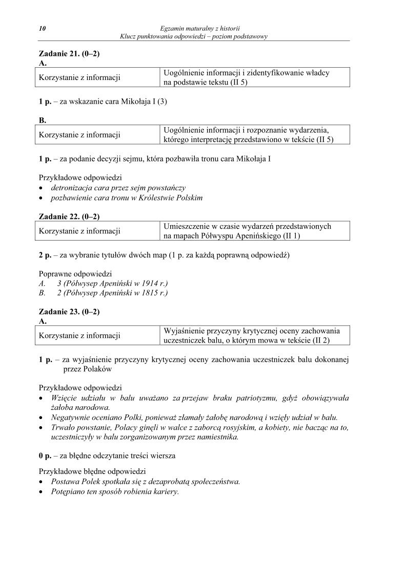 Odpowiedzi - historia, p. podstawowy, matura 2010-strona-10