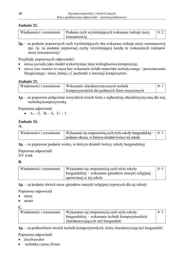 Odpowiedzi - historia muzyki, p. podstawowy, matura 2010-strona-10