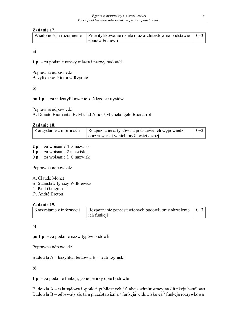 Odpowiedzi - historia sztuki, p. podstawowy, matura 2010-strona-09