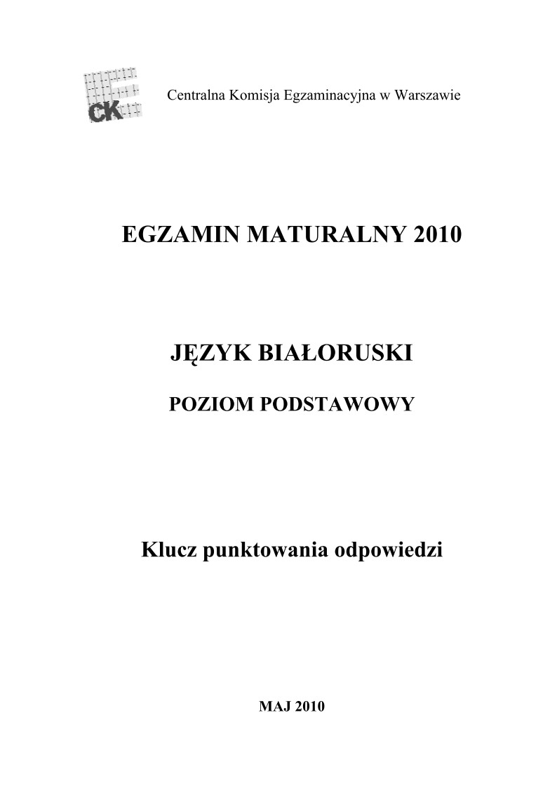 Odpowiedzi - jezyk bialoruski, p. podstawowy , matura 2010-strona-01