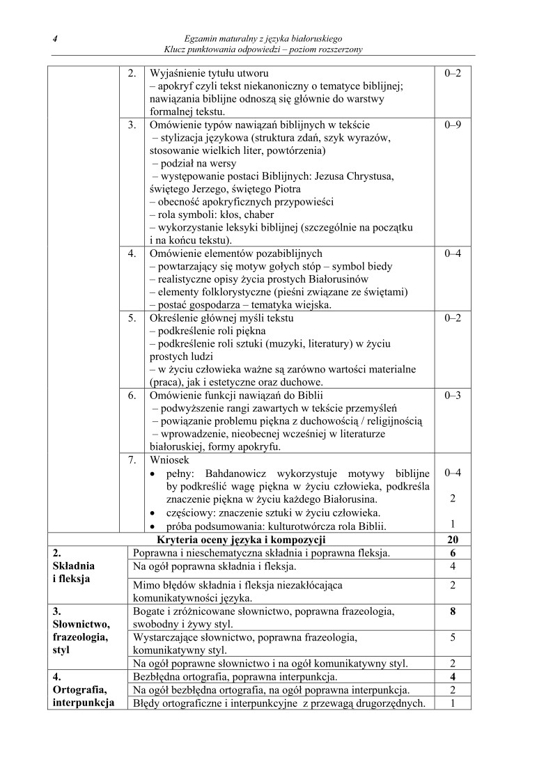 Odpowiedzi - jezyk bialoruski, p. rozszerzony , matura 2010-strona-04