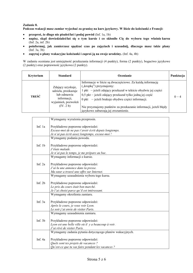Odpowiedzi - jezyk francuski, p. podstawowy , matura 2010-strona-05