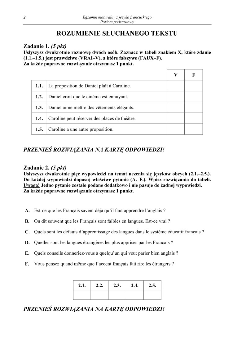 Pytania - jezyk francuski, p. podstawowy , matura 2010-strona-02