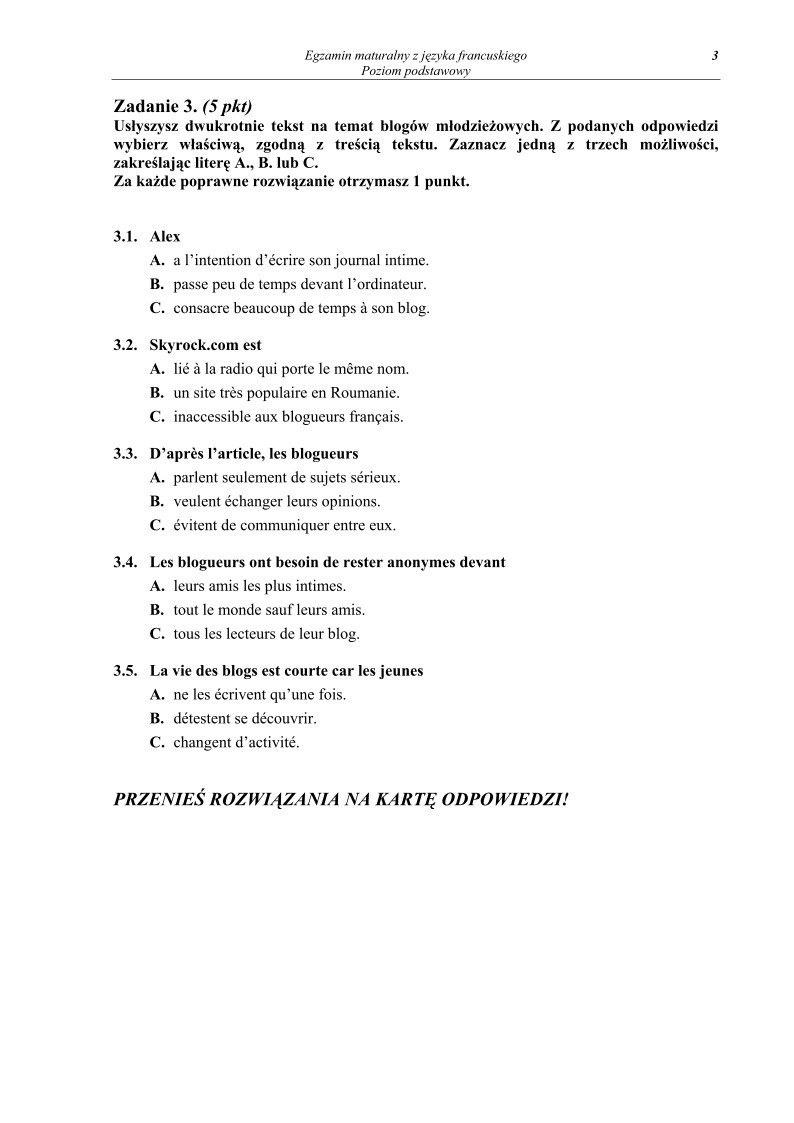Pytania - jezyk francuski, p. podstawowy , matura 2010-strona-03