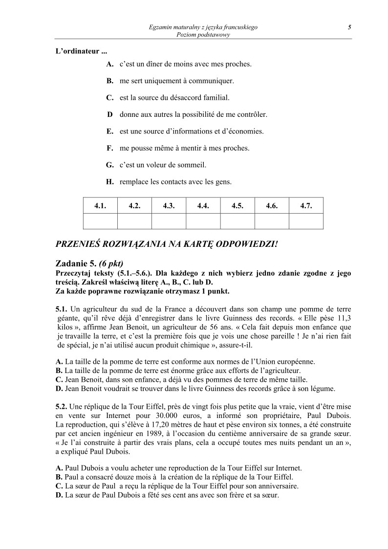 Pytania - jezyk francuski, p. podstawowy , matura 2010-strona-05