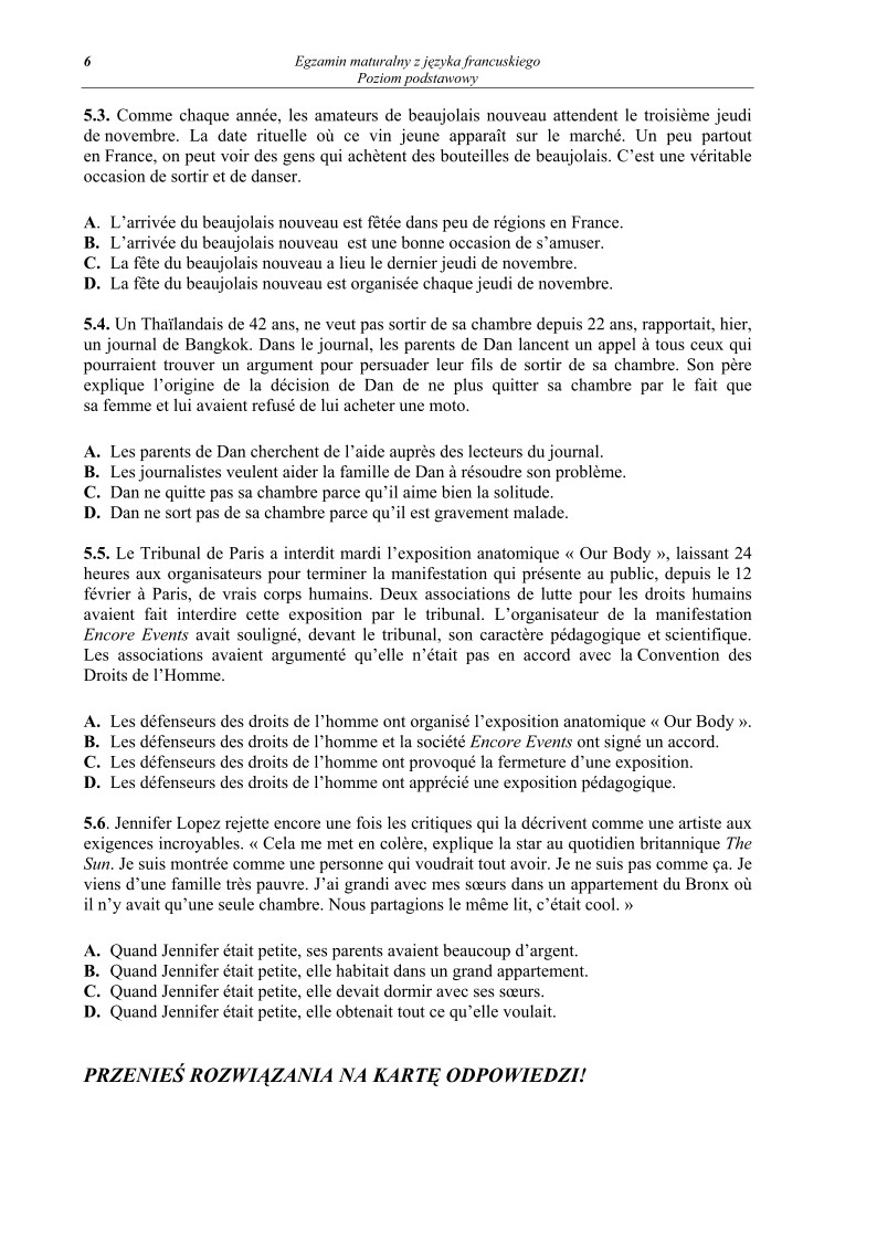 Pytania - jezyk francuski, p. podstawowy , matura 2010-strona-06