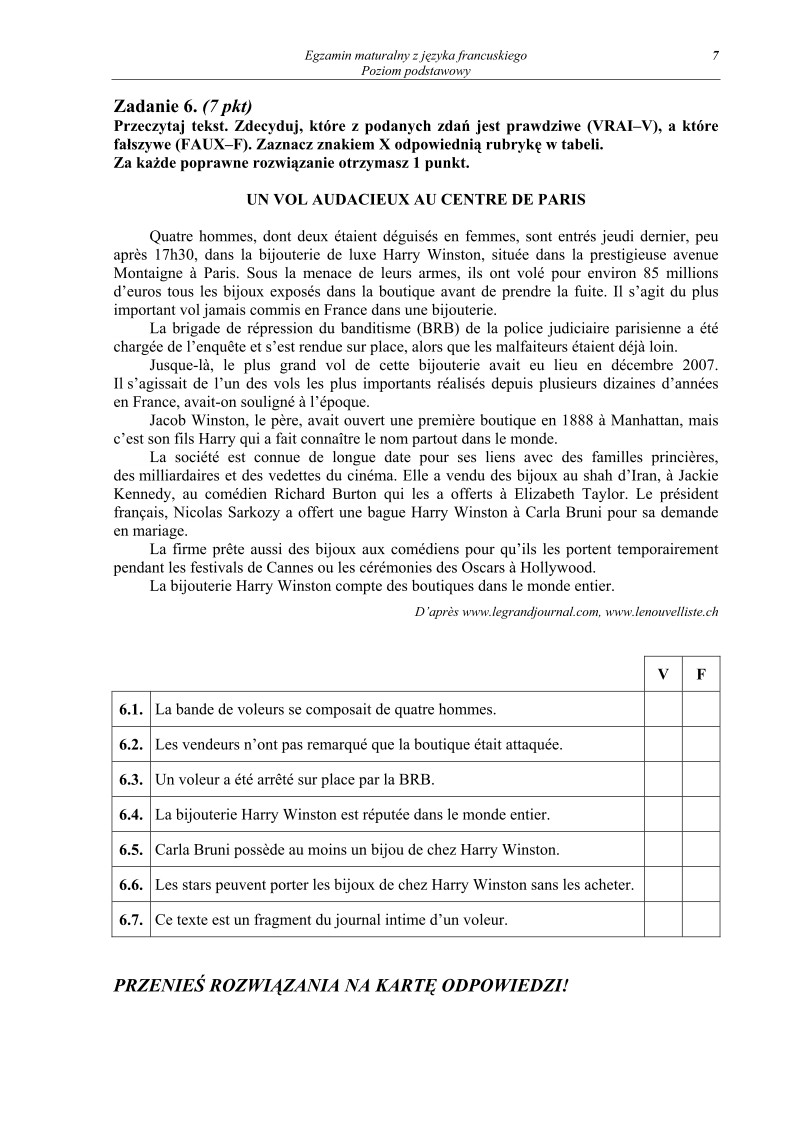 Pytania - jezyk francuski, p. podstawowy , matura 2010-strona-07