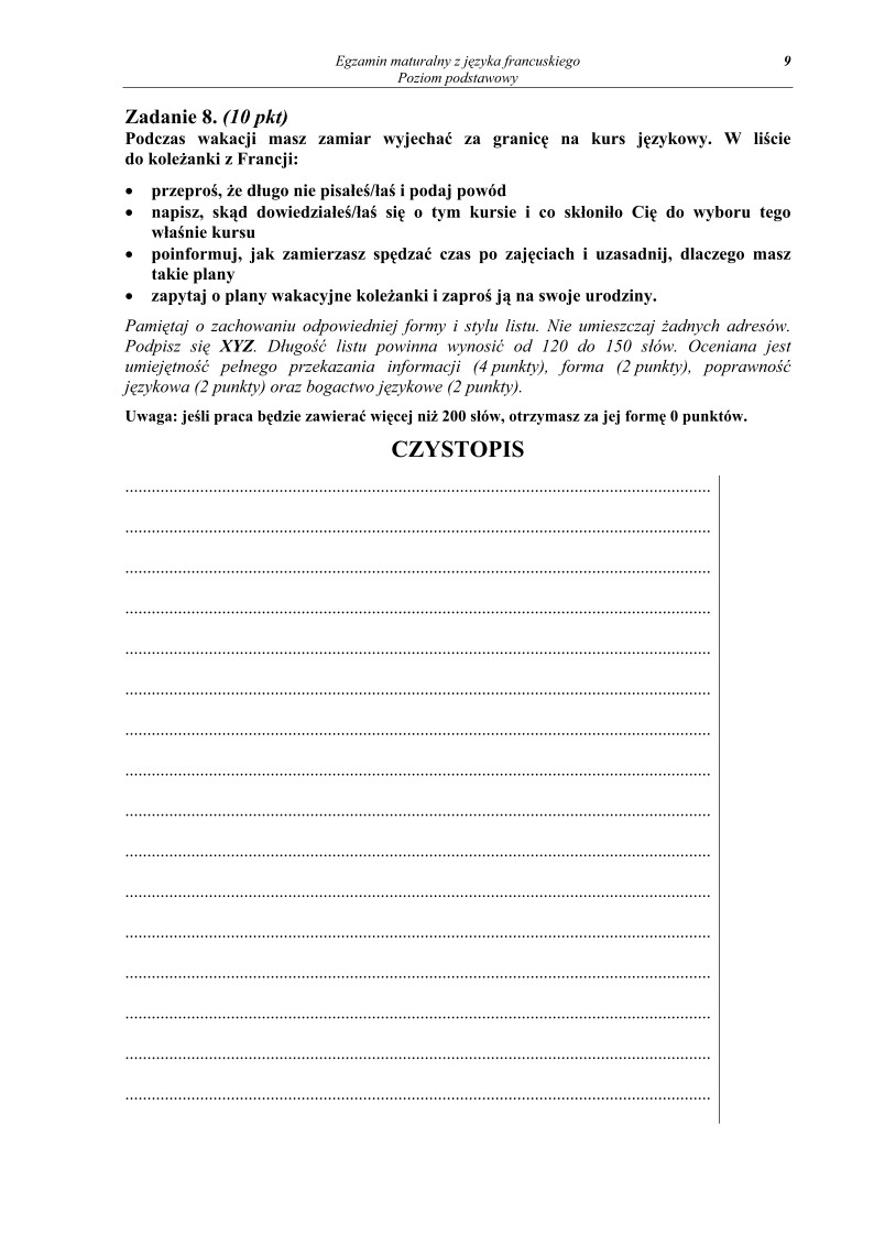 Pytania - jezyk francuski, p. podstawowy , matura 2010-strona-09