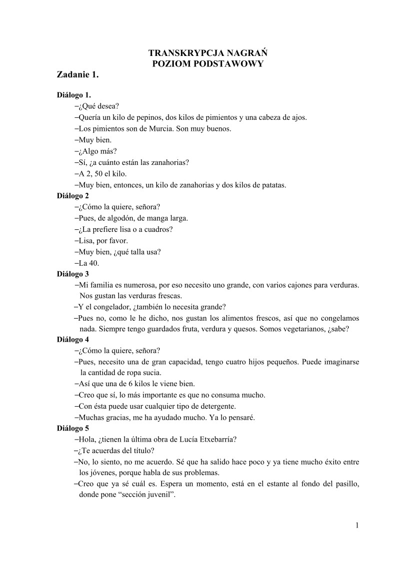 Transkrypcja - jezyk hiszpanski, p. podstawowy , matura 2010-strona-01