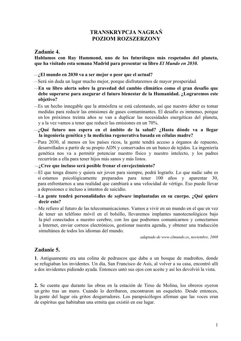 Transkrypcja - jezyk hiszpanski, p. rozszerzony , matura 2010-strona-01