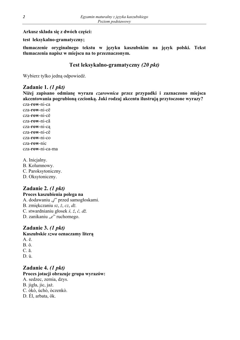 Pytania - jezyk kaszubski, p. podstawowy, matura 2010-strona-02