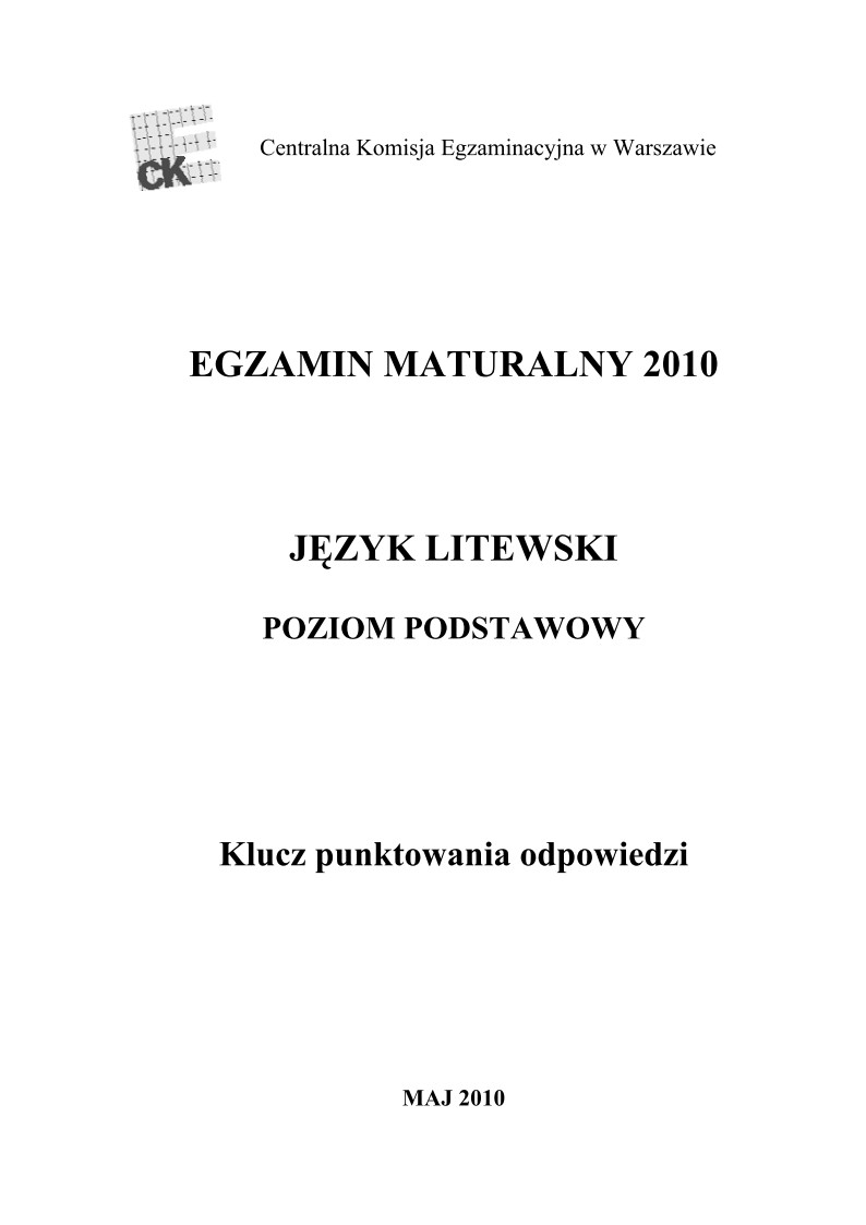 Odpowiedzi - jezyk litewski, p. podstawowy, matura 2010-strona-01