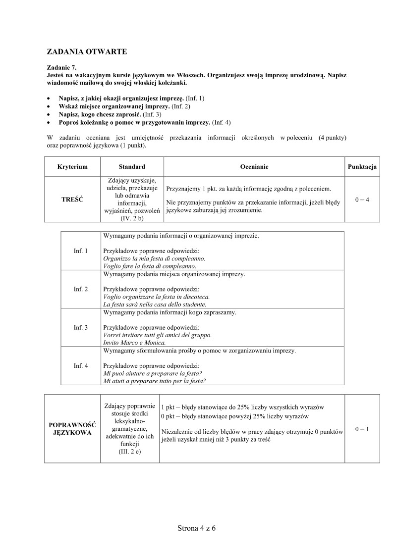 Odpowiedzi - jezyk wloski, p. podstawowy, matura 2010-strona-04