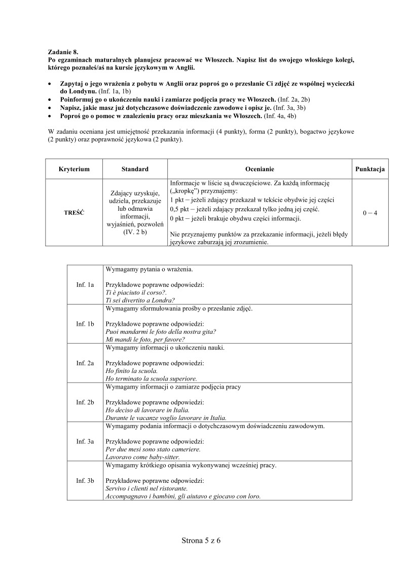 Odpowiedzi - jezyk wloski, p. podstawowy, matura 2010-strona-05