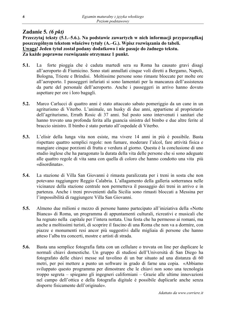 Pytania - jezyk wloski, p. podstawowy, matura 2010-strona-06