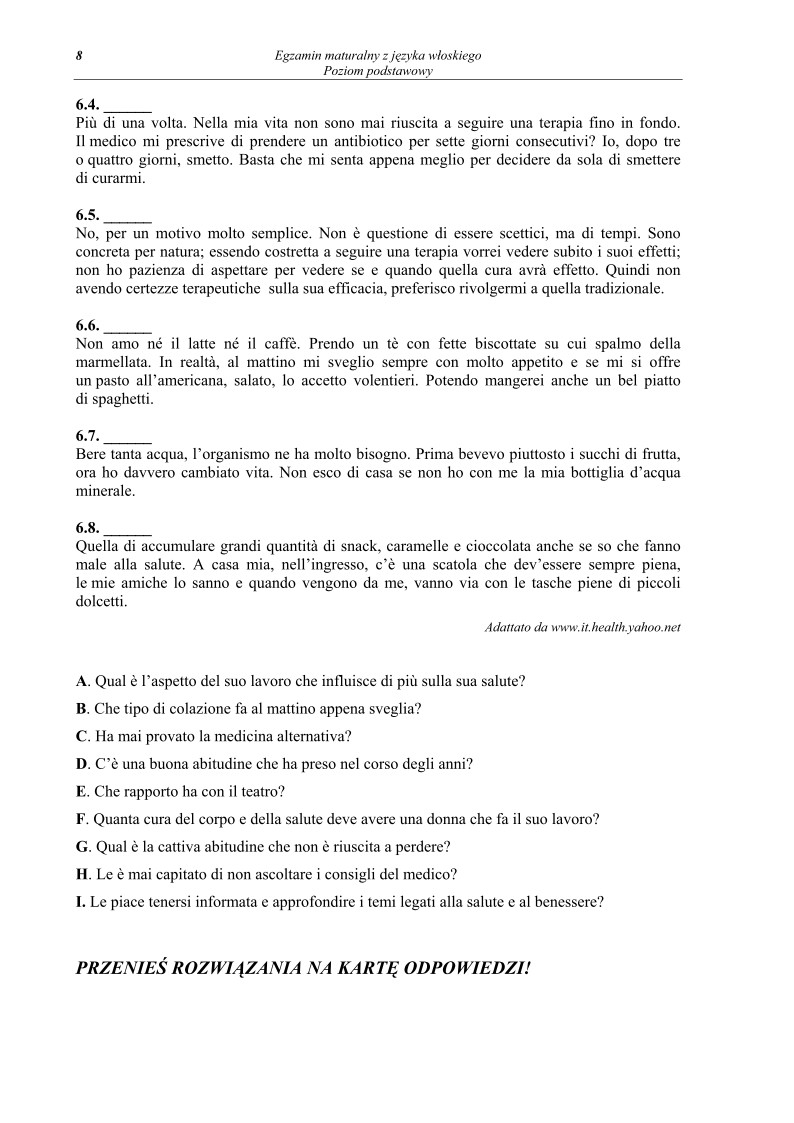 Pytania - jezyk wloski, p. podstawowy, matura 2010-strona-08