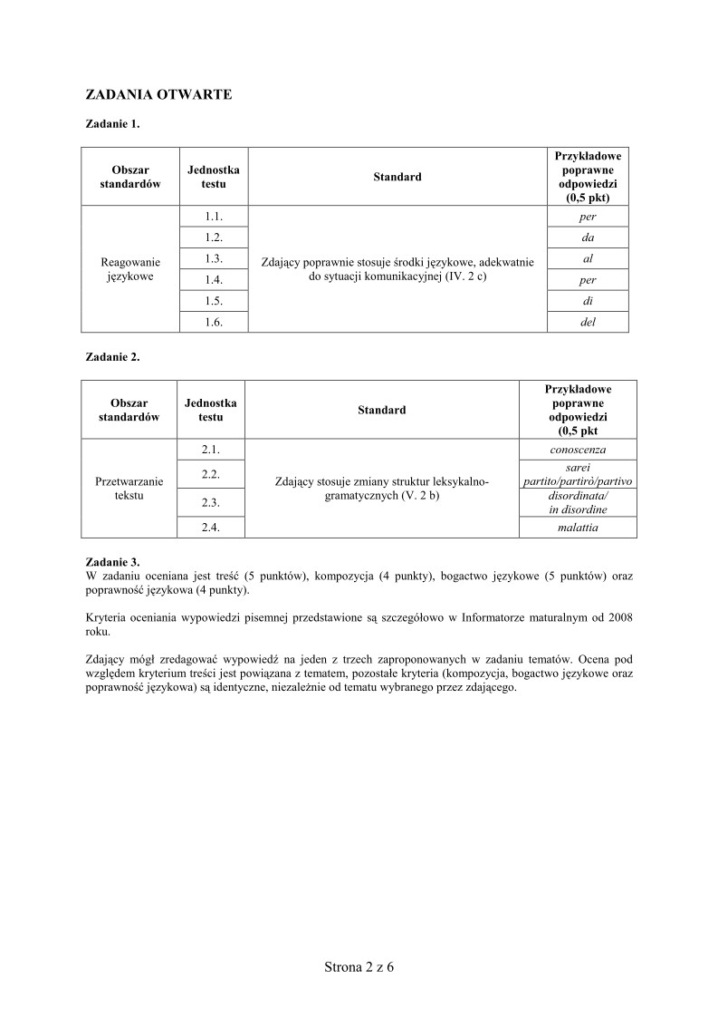 Odpowiedzi - jezyk wloski, p. rozszerzony, matura 2010-strona-02