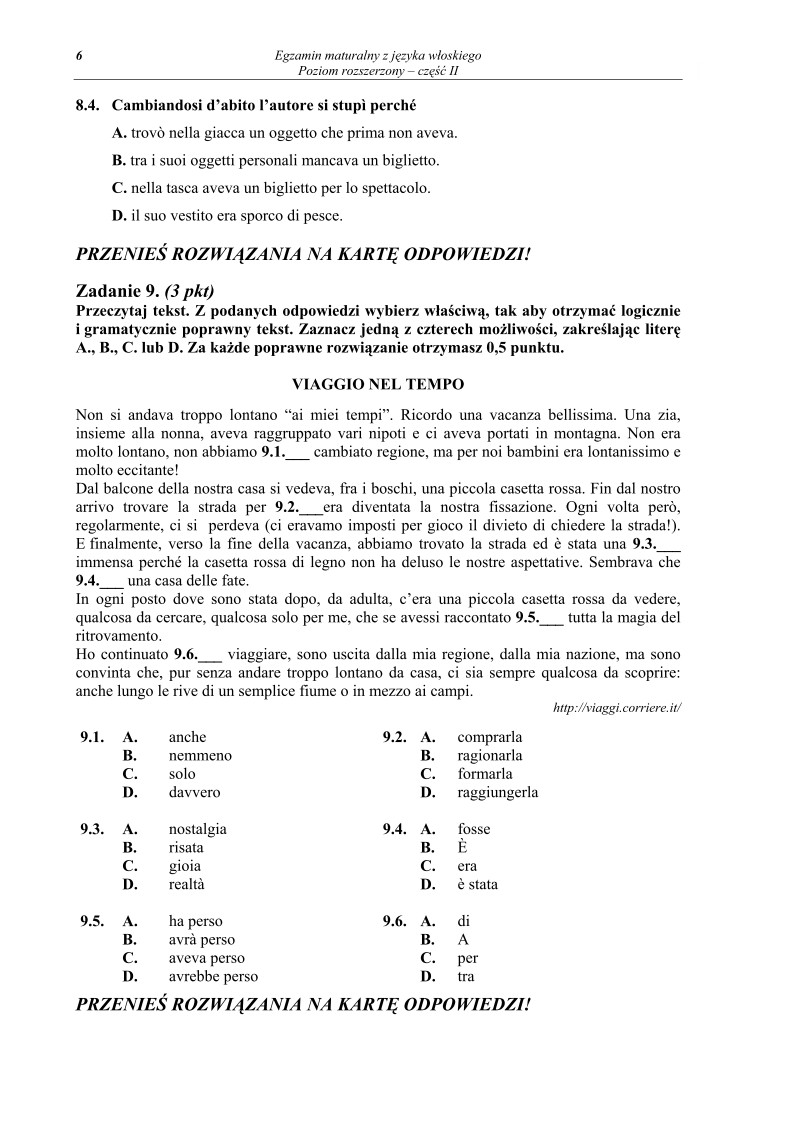 Pytania - jezyk wloski, p. rozszerzony, matura 2010 cz2-strona-06