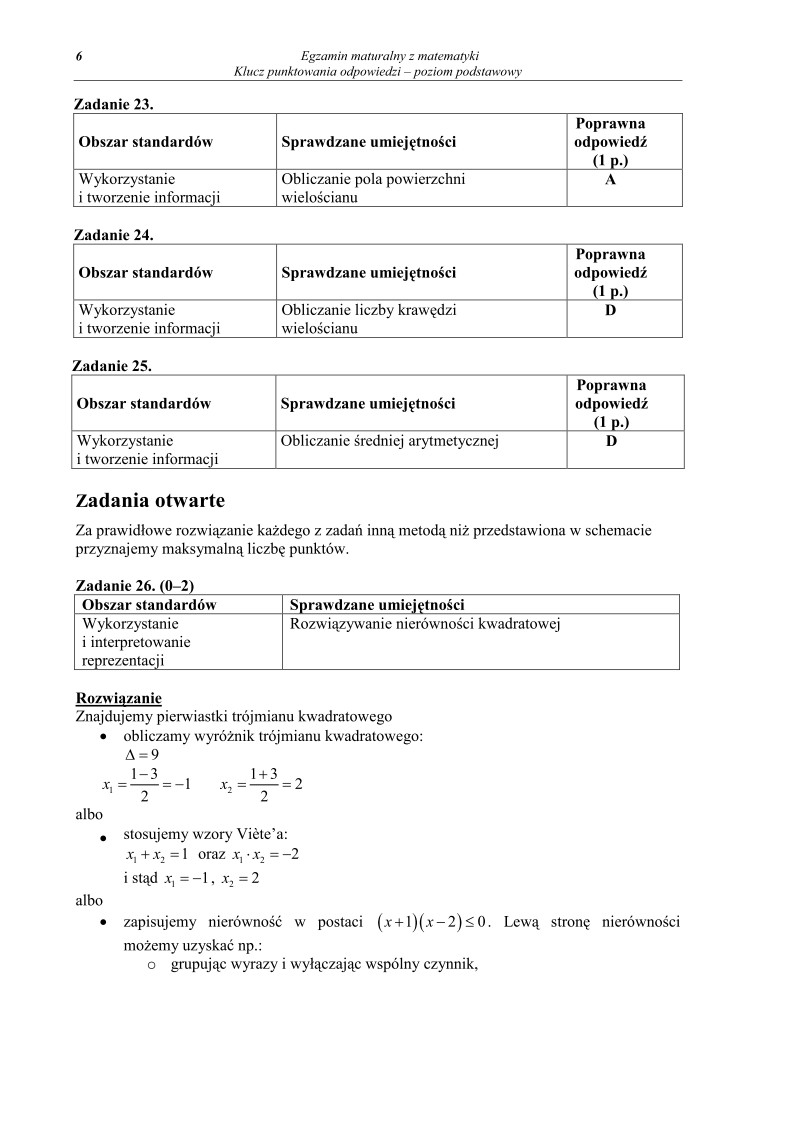 Odpowiedzi - matematyka, p. podstawowy, matura 2010-strona-06
